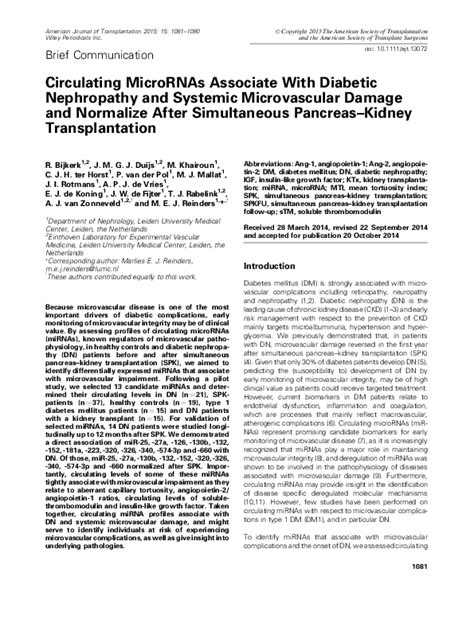 Circulating MicroRNAs Associate With Diabetic Nephropathy and .